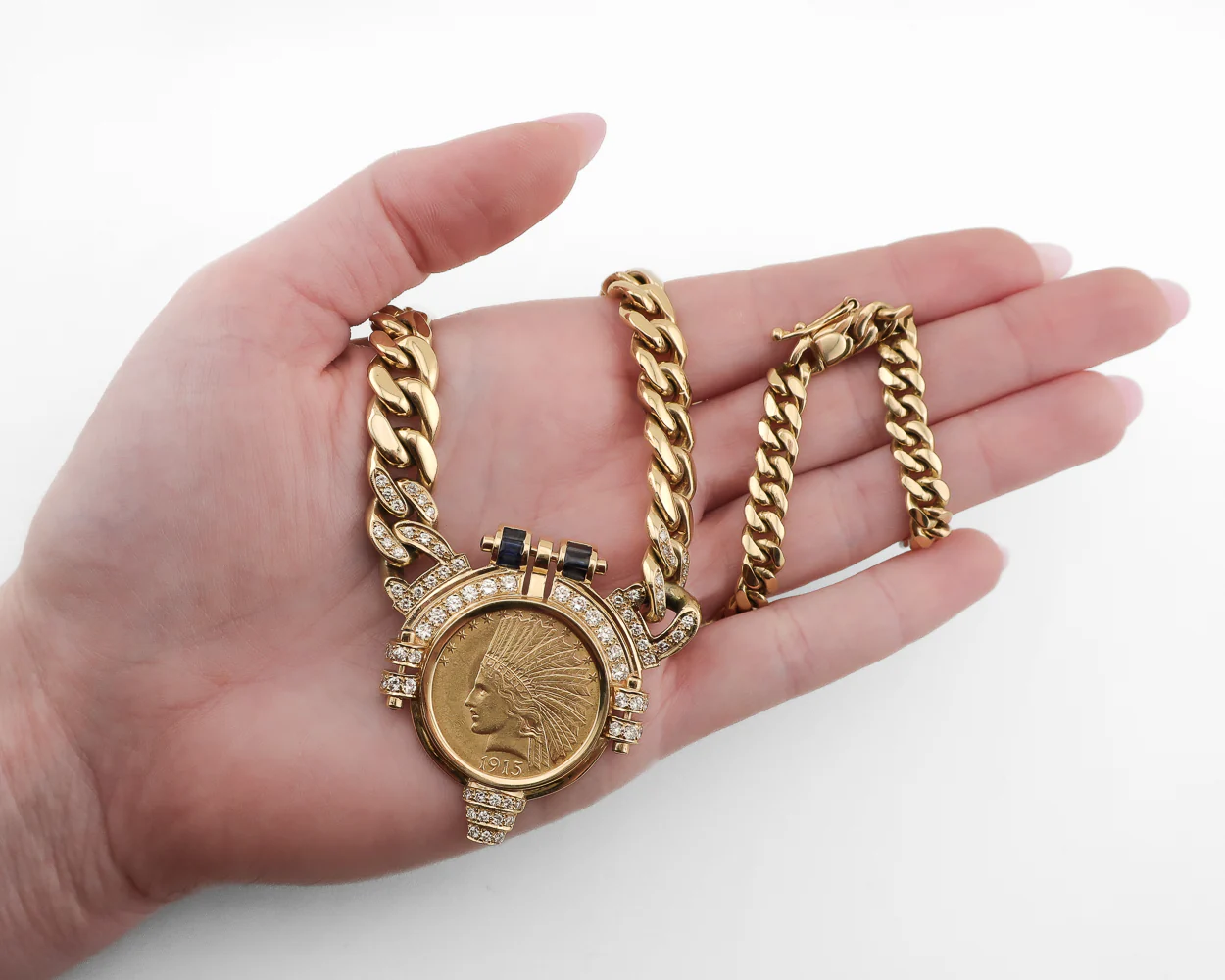 1980s Heavy Curb Link Liberty Coin Necklace - Image 4