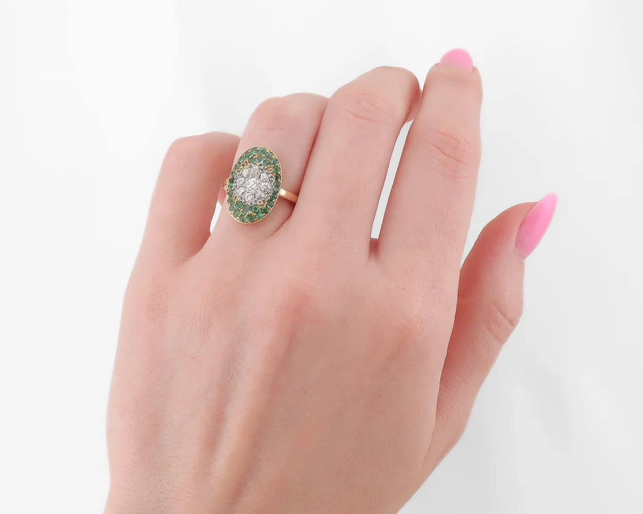 Art Deco Emerald & Diamond Cluster Ring - Image 4