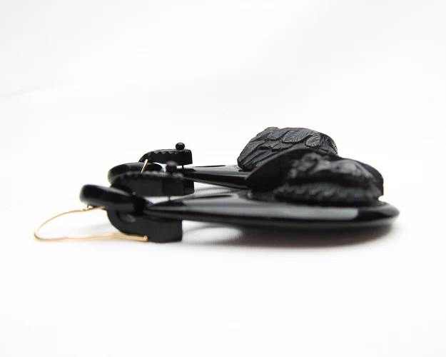 Victorian Carved Gutta-Percha Mourning Earrings - Image 4