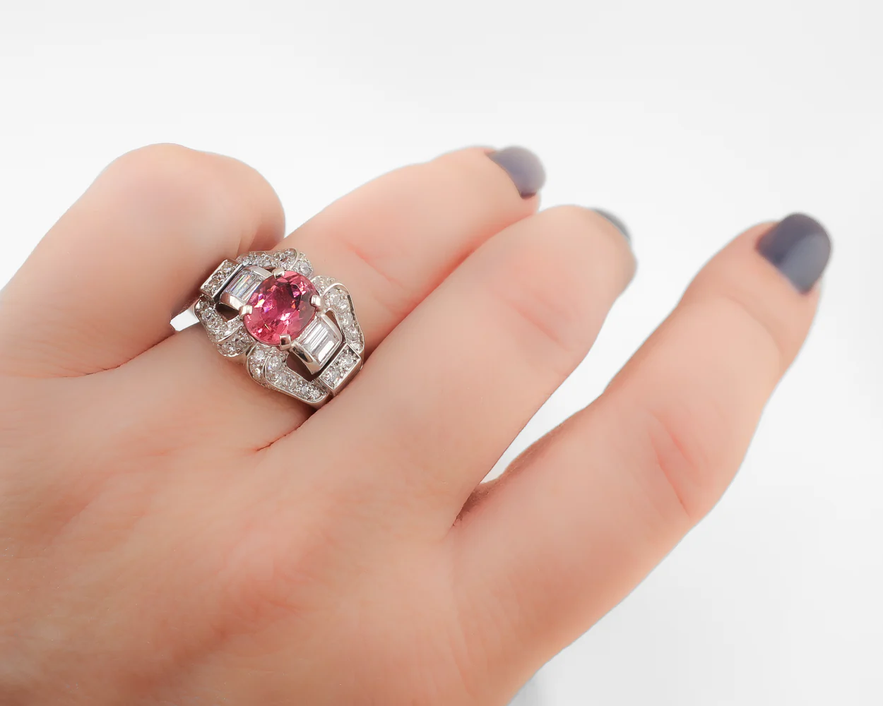 Midcentury Pink Tourmaline & Diamond Ring - Image 4