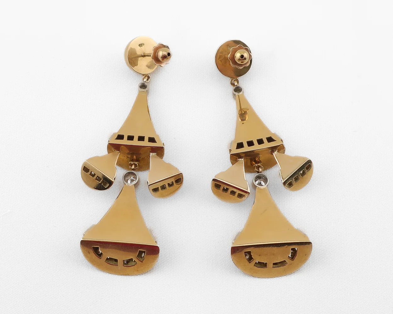 Retro Diamond-Accented Bell-Shaped Dangle Earrings - Image 2