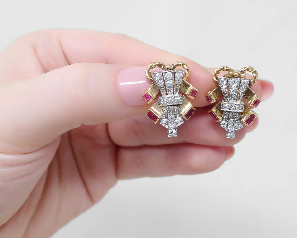 Retro Ruby and Diamond Earrings - Image 4
