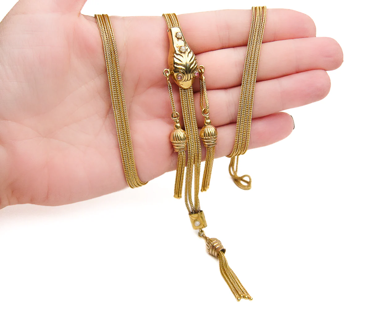 Victorian 14KT Sautoir Snake Slide Chain - Image 4