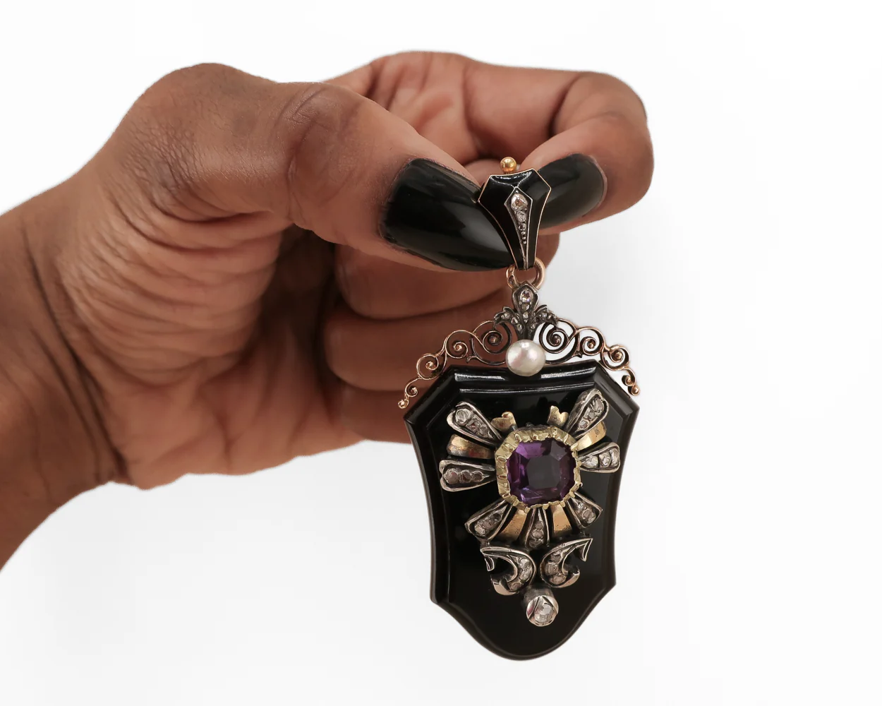 Victorian Amethyst, Pearl, and Onyx Locket - Image 3