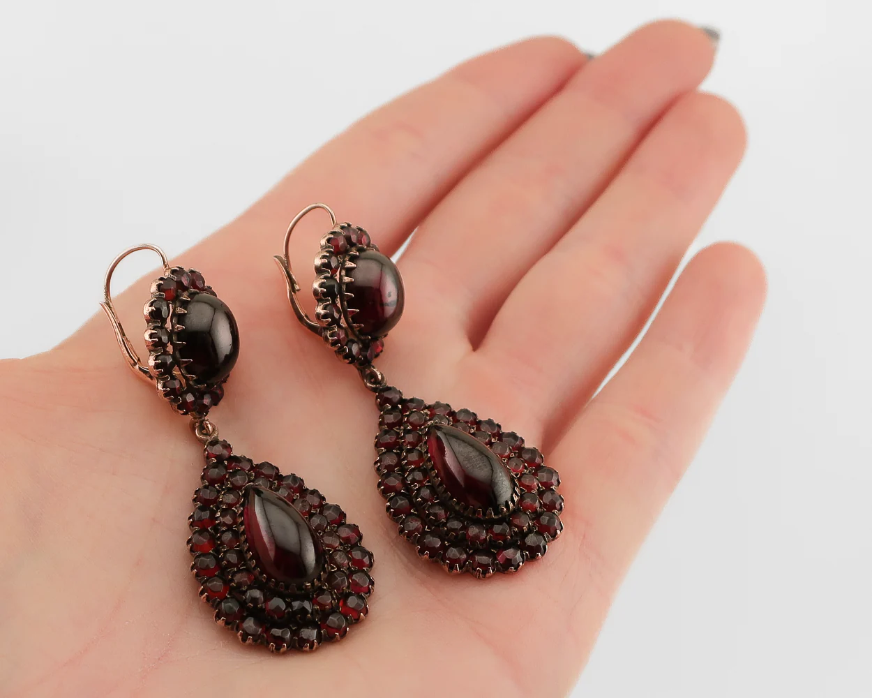 Victorian Bohemian Garnet Drop Earrings - Image 3