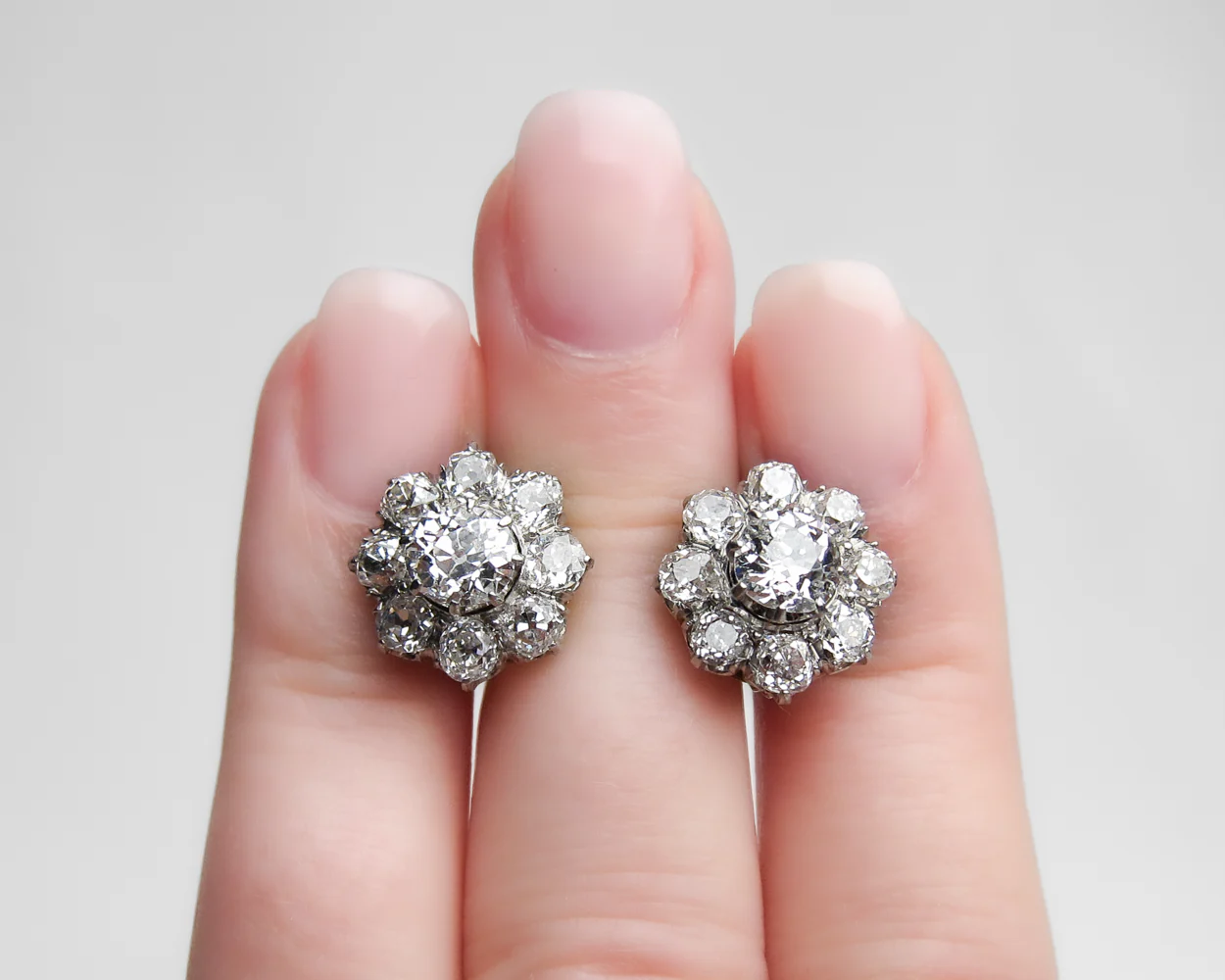 Victorian French Diamond Cluster Earrings - Image 4
