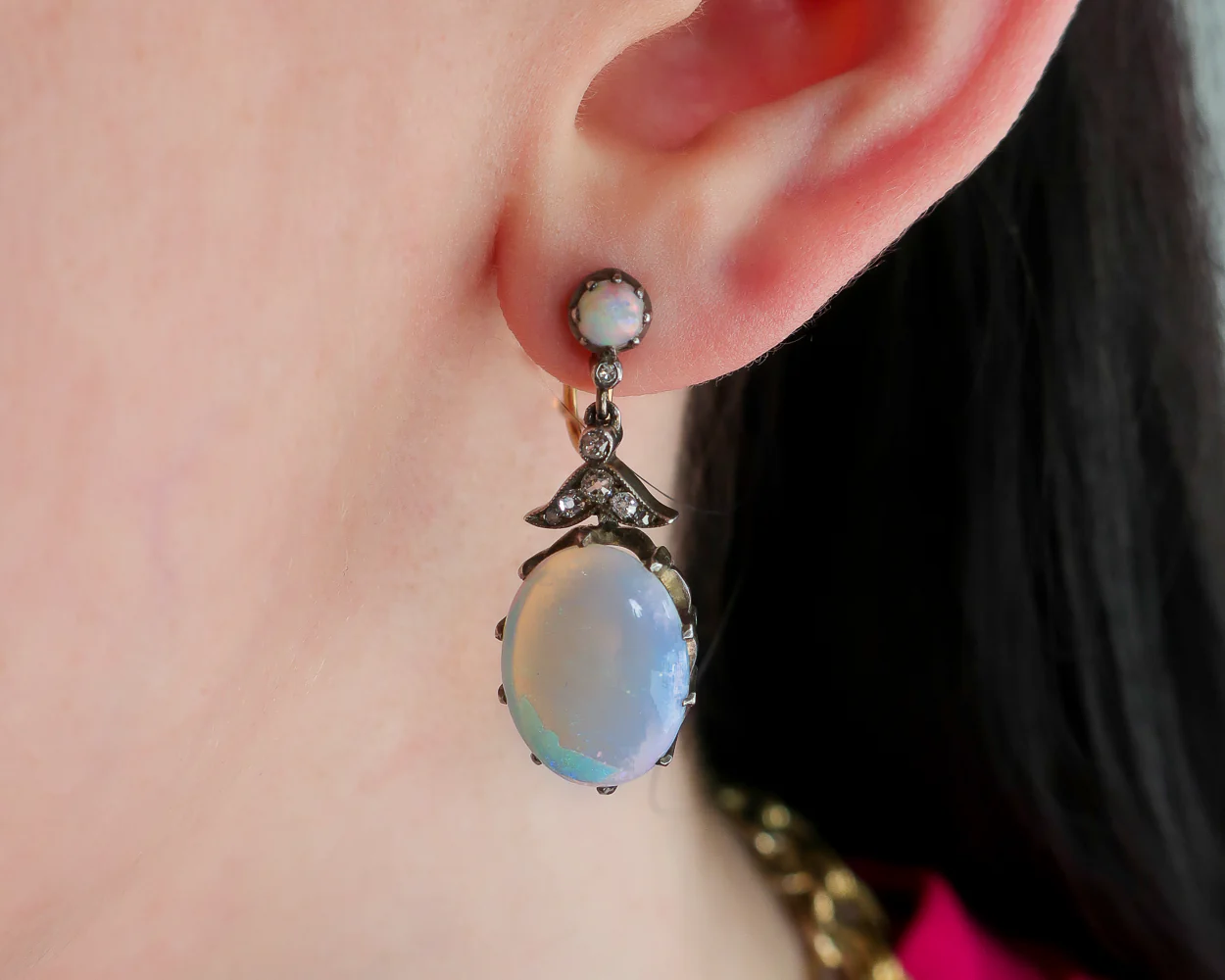 Victorian Opal & Diamond Earrings - Image 3