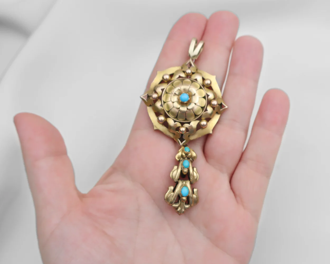 Victorian Gold Turquoise Pendant - Image 3